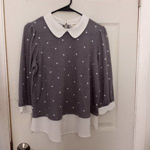 Gray and White Polka Dot Blouse (Faith and joy)